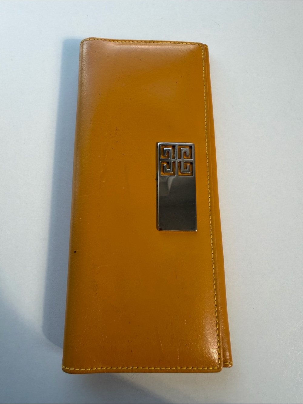 Project Givenchy Mustard Leather Long Wallet with Metal Logo Plaque